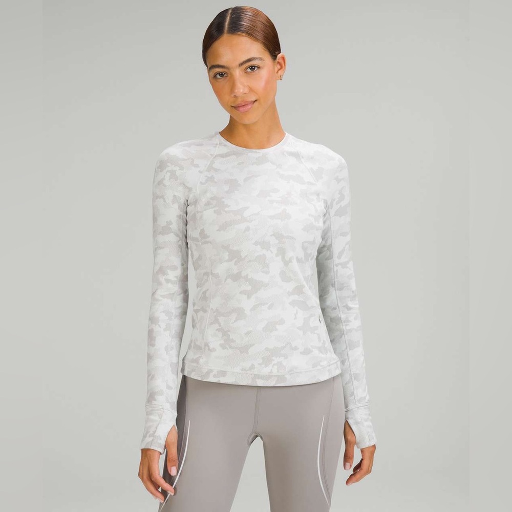 Lululemon Its Rulu Run Long Sleeve Shirt Heritage Camo Jacquard Vapor Gull Grey